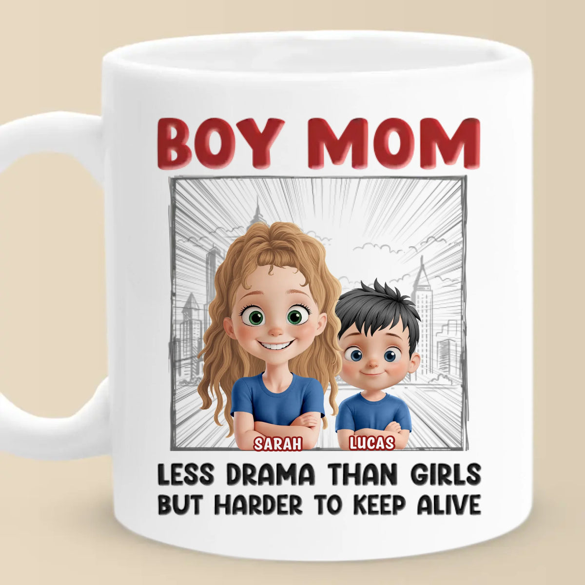 Raising Boys, Surviving Chaos - Family Personalized Custom Mug - Mother's Day, Gift For Mom, Son