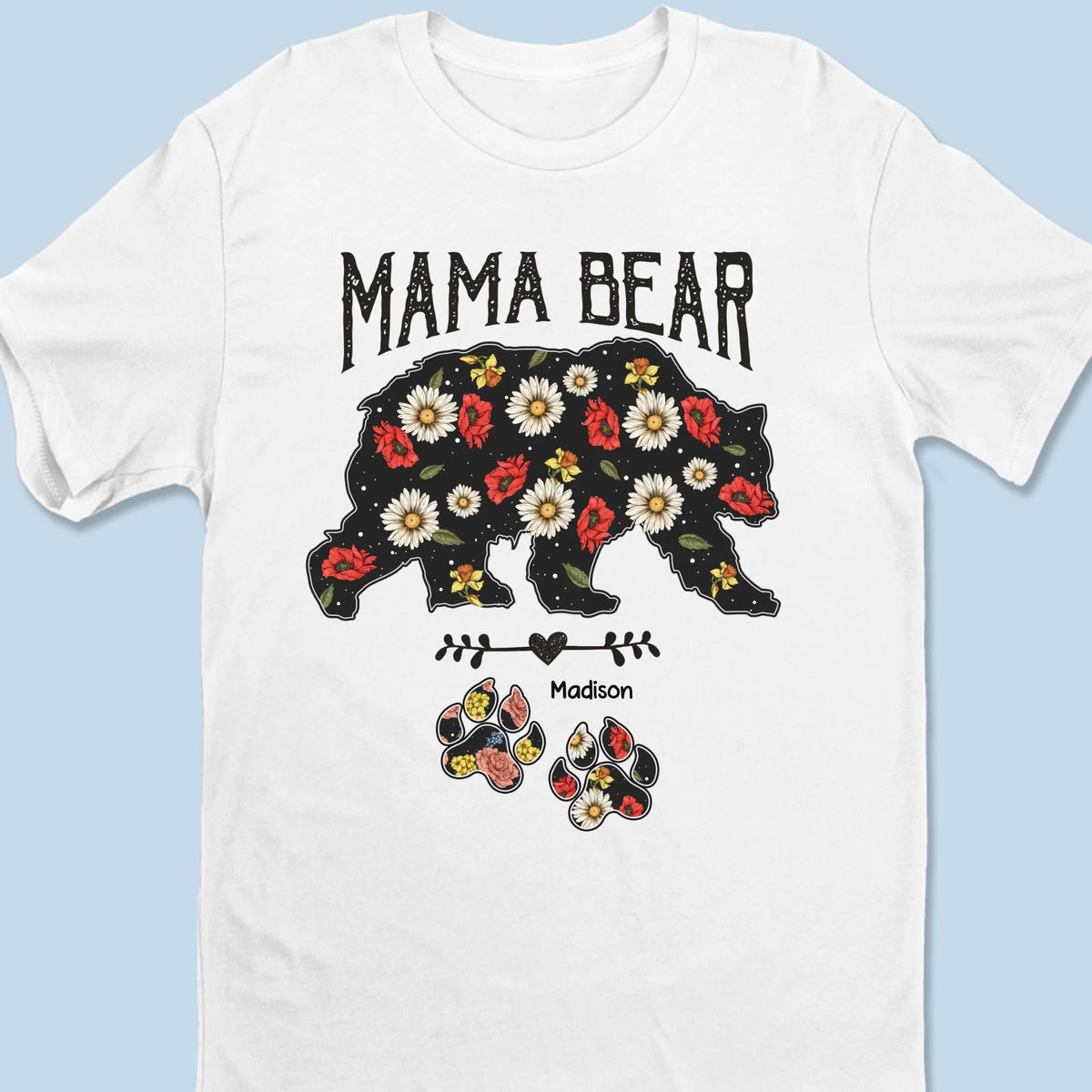 Strong As A Mama Bear, Soft As A Flower -  Family Personalized Custom Unisex T-shirt, Premium T-shirt, Hoodie - Mother's Day Gift For Mom, Grandma