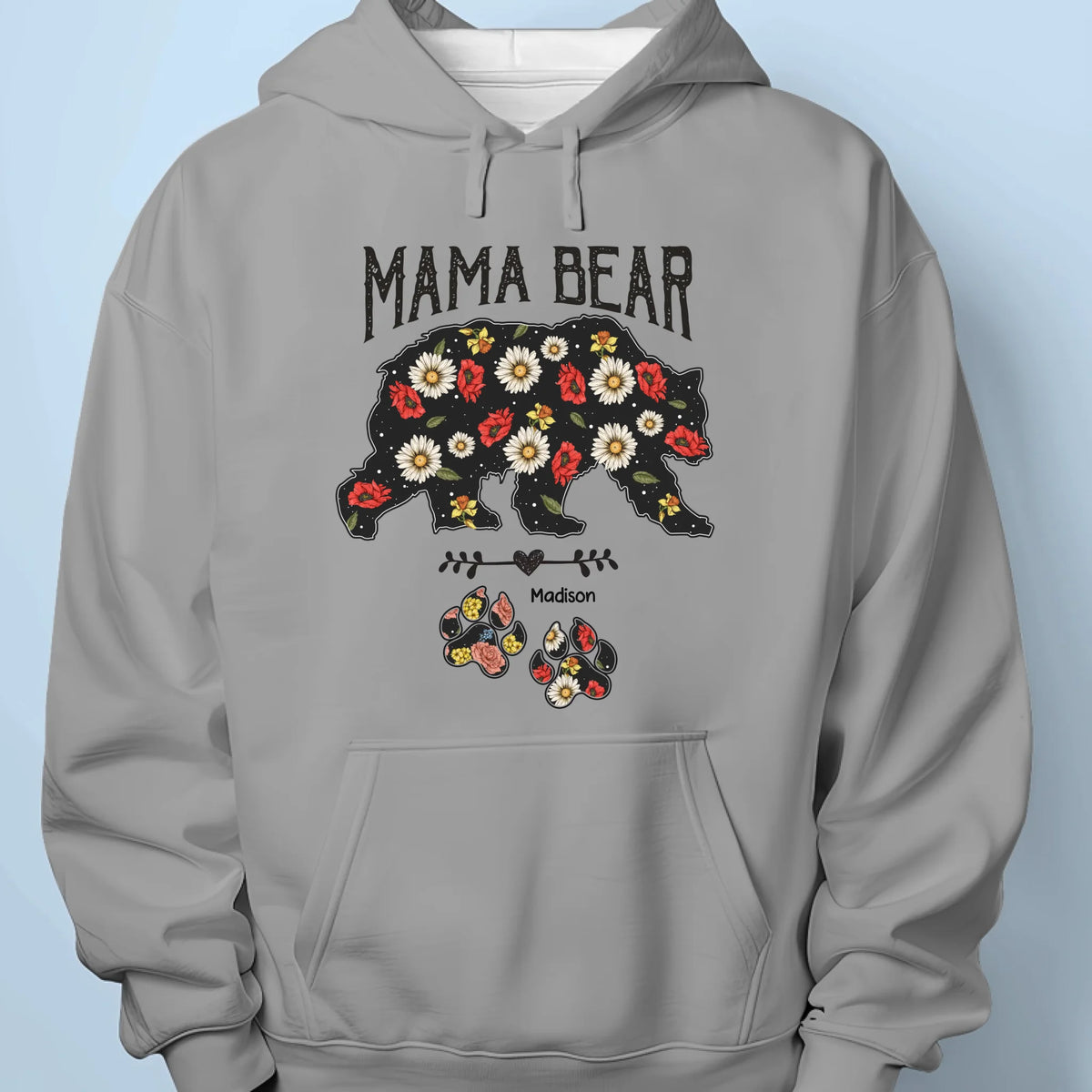 Strong As A Mama Bear, Soft As A Flower -  Family Personalized Custom Unisex T-shirt, Premium T-shirt, Hoodie - Mother's Day Gift For Mom, Grandma