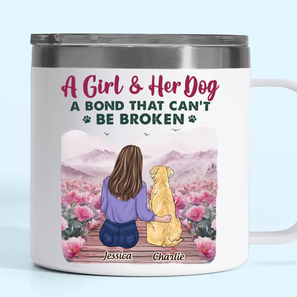 Happiness Is A Dog’s Smile - Dog Personalized Custom 14oz Stainless Steel Tumbler With Handle - Gift For Pet Owners, Pet Lovers