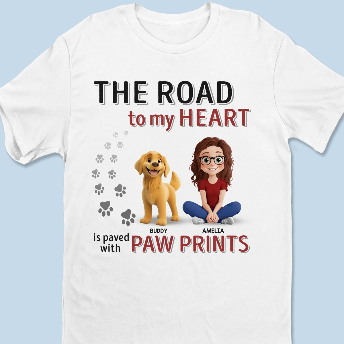 Love Leaves Paw Prints On My Heart - Dog Personalized Custom Unisex T-shirt, Premium T-shirt, Hoodie - Gift For Pet Owners, Pet Lovers