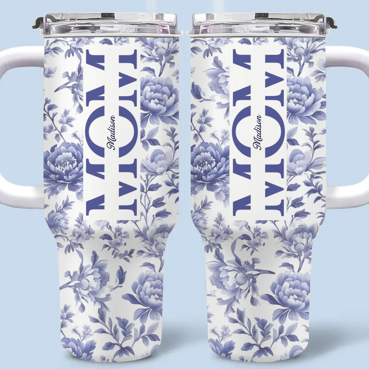 Mom, A Name Woven In Petals And Love - Family Personalized Custom 40 Oz Stainless Steel Tumbler With Handle - Mother's Day, Gift For Mom, Grandma