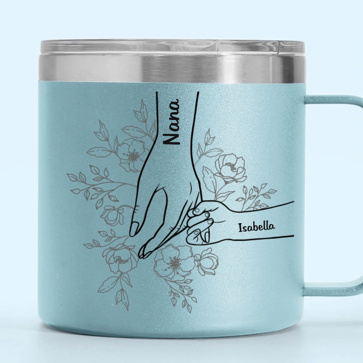 Forever Her Children, Forever In Her Hands - Family Personalized Custom 14oz Stainless Steel Tumbler With Handle - Mother's Day, Gift For Mom, Grandma