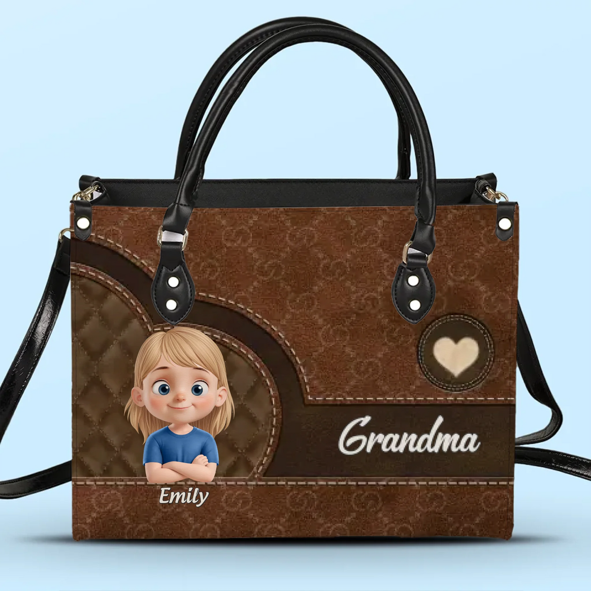 Love You, Grandma - Family Personalized Custom Leather Handbag - Mother's Day, Gift For Mom, Grandma