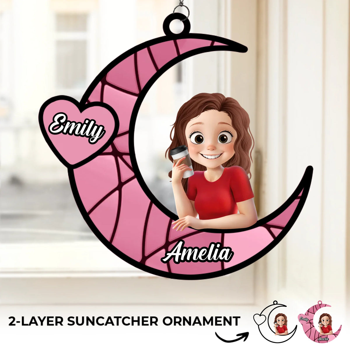 Love You To the Moon & Back - Family Personalized Window Hanging Suncatcher Ornament - Mother's Day, Gift For Mom, Grandma