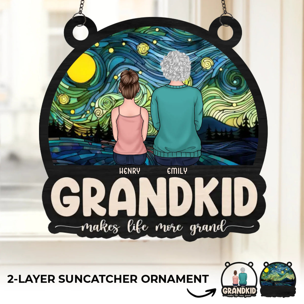 My Universe Is Built Of Grandkids - Family Personalized Window Hanging Suncatcher Ornament - Mother's Day, Gift For Mom, Grandma