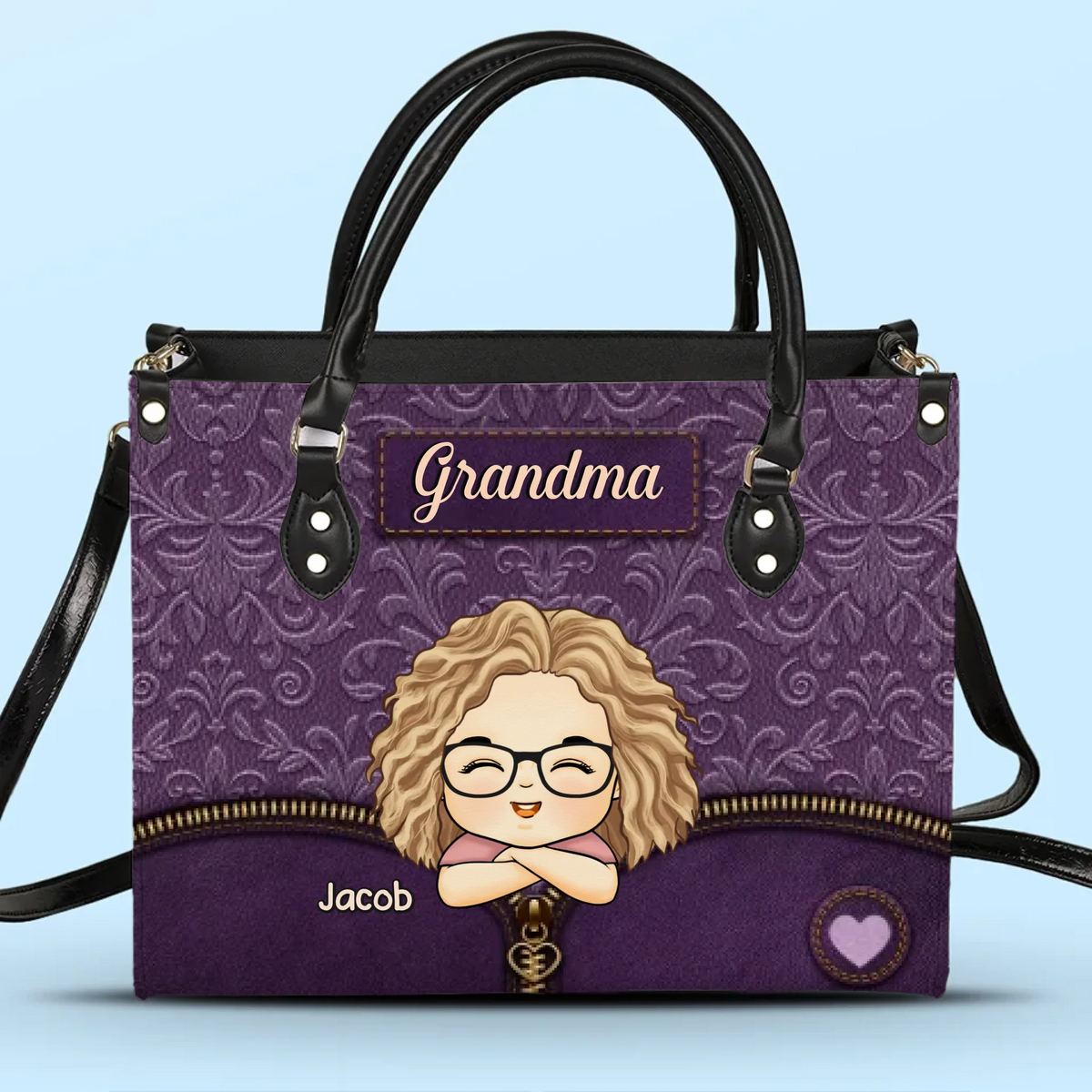 Grandma’s World In One Bag - Family Personalized Custom Leather Handbag - Mother's Day, Gift For Mom, Grandma
