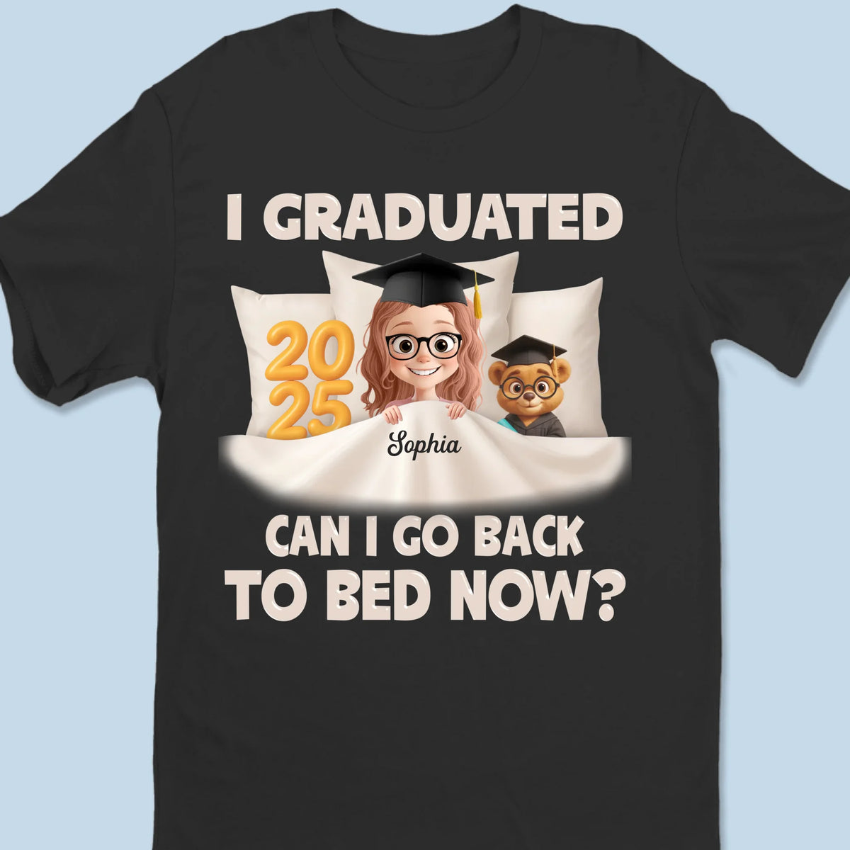 Graduated and Exhausted - Family Personalized Custom Unisex T-shirt, Premium T-shirt, Hoodie - Graduation Gift For Family Members, Siblings, Brothers, Sisters