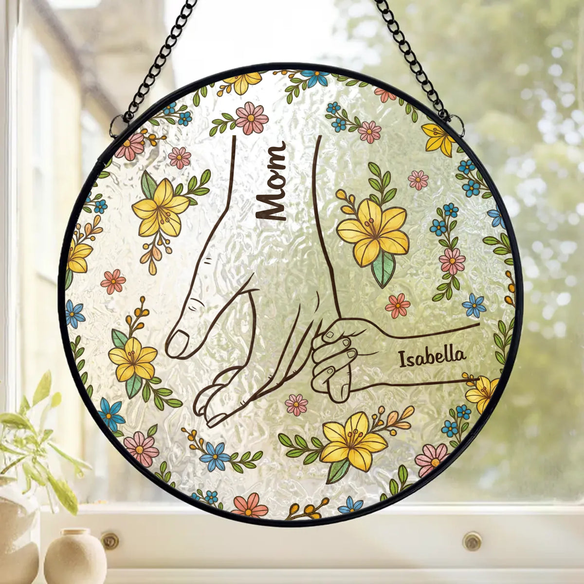 In Every Grip, A Lifetime Of Love - Family Personalized Custom Stained Glass Window Hanging Suncatcher - Mother's Day, Gift For Mom, Grandma