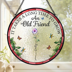 Blooming Together Through The Years - Bestie Personalized Custom Stained Glass Window Hanging Suncatcher - Gift For Best Friends, BFF, Sisters