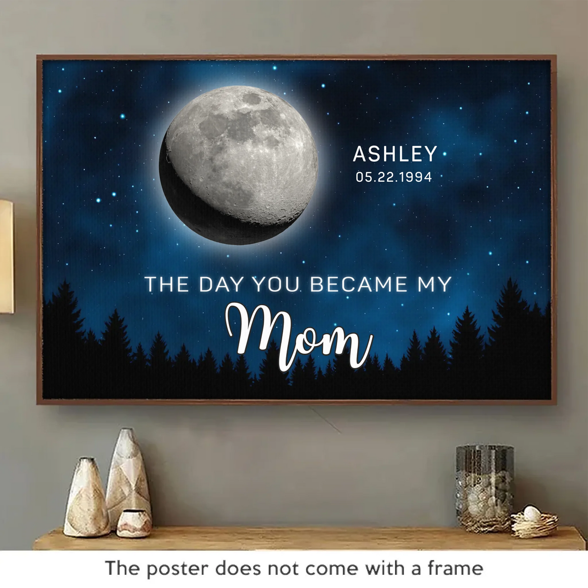The Moon Glowed Brighter The Day You Became Mom - Family Personalized Custom Horizontal Poster - Mother's Day, Gift For Mom, Grandma