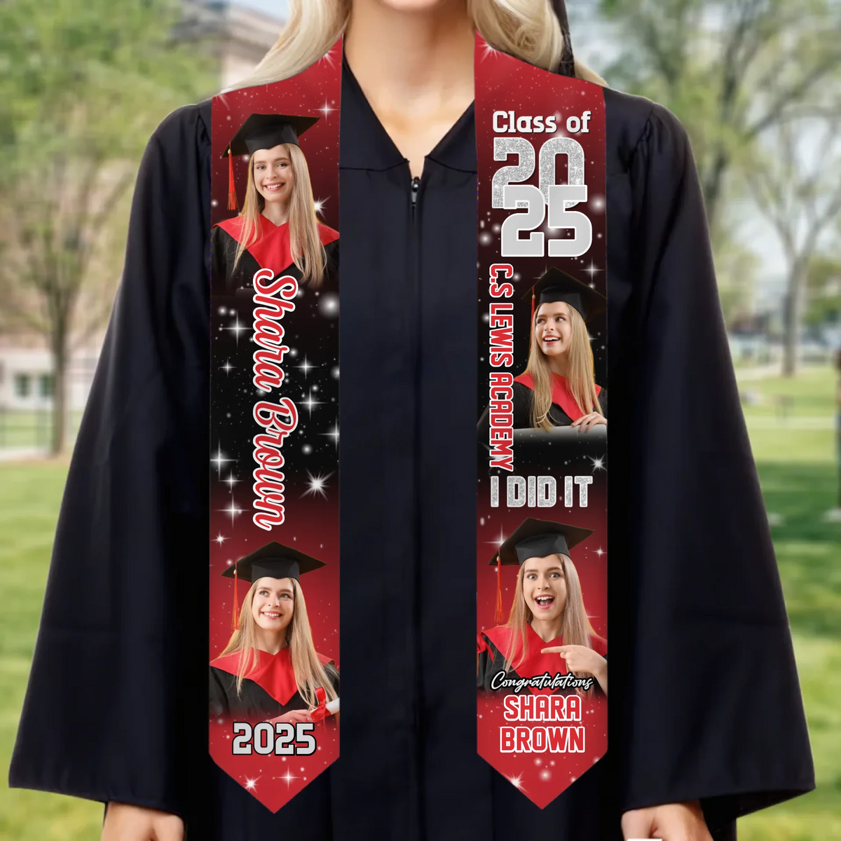 Custom Photo Cheers To The Journey - Family Personalized Custom Triangle Graduation Stole - Graduation Gift For Family Members, Siblings, Brothers, Sisters, Best Friends