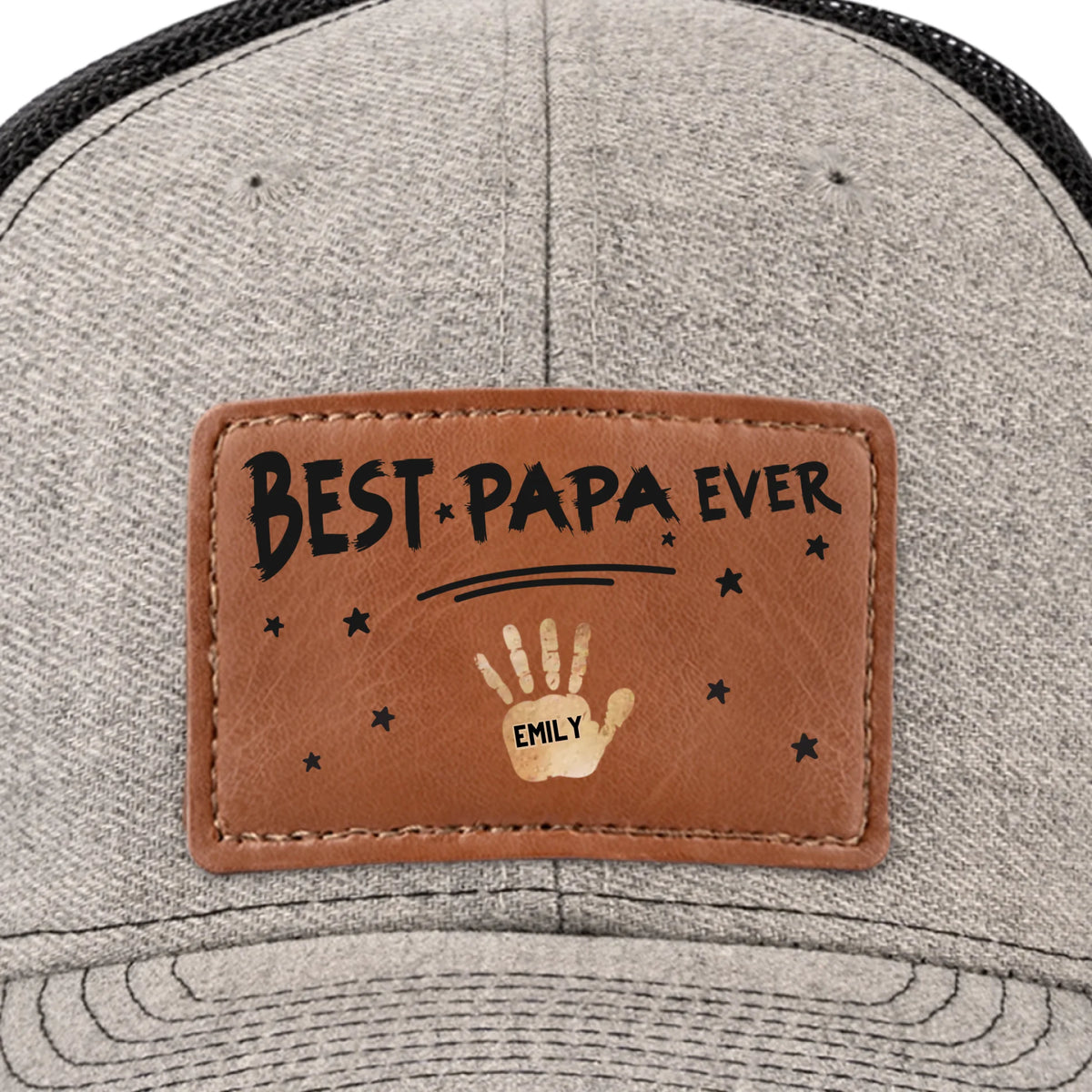 Best Dad Ever, Stamped With Love - Family Personalized Custom Leather Patch Hat - Father's Day, Gift For Dad, Grandpa
