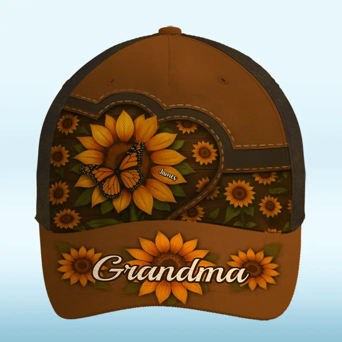 Her Love Blooms Like Sunflowers - Family Personalized Custom Hat, All Over Print Classic Cap - Mother's Day, Gift For Mom, Grandma