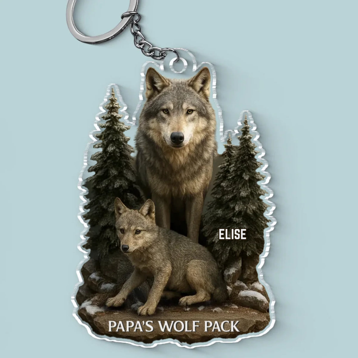 Wolf By Nature, Dad By Heart - Family Personalized Custom Shaped Acrylic Keychain - Father's Day, Gift For Dad, Grandpa