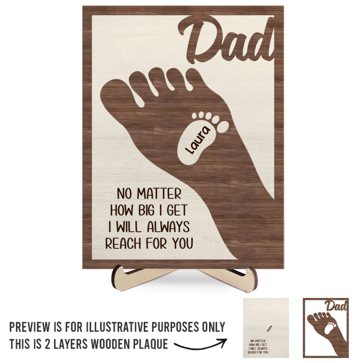 We're Following In Your Footsteps - Family Personalized Custom 2-Layered Wooden Plaque With Stand - Father's Day, Gift For Dad, Grandpa