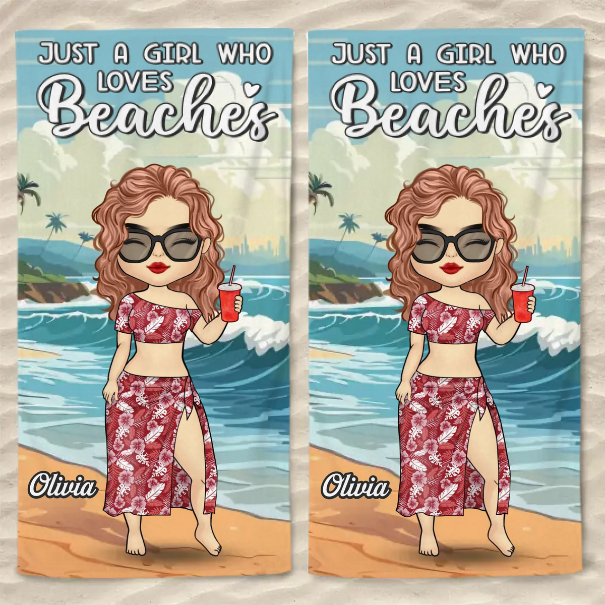 Just A Girl Living Her Beach Dream - Bestie Personalized Custom Beach Towel - Summer Vacation Gift, Birthday Pool Party Gift For Best Friends, BFF, Sisters