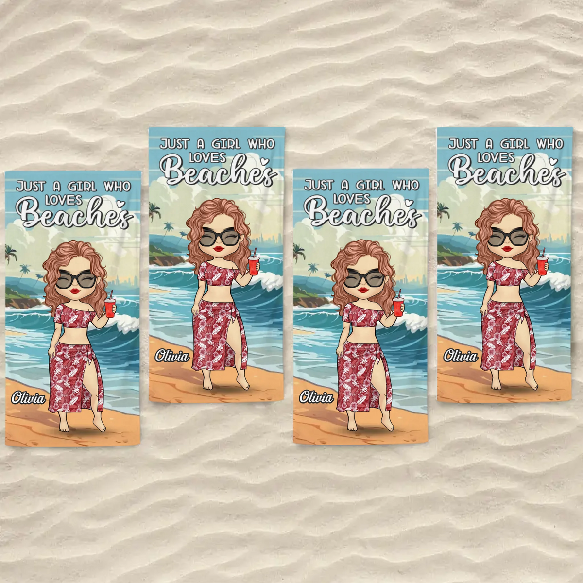 Just A Girl Living Her Beach Dream - Bestie Personalized Custom Beach Towel - Summer Vacation Gift, Birthday Pool Party Gift For Best Friends, BFF, Sisters