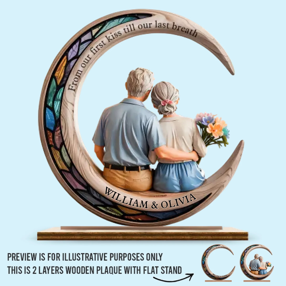 I Love You To The Moon & Back - Couple Personalized Custom Shaped 2-Layered Wooden Plaque With Flat Stand - House Warming Gift For Husband Wife, Anniversary