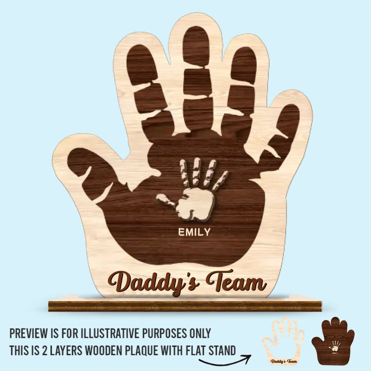 Side By Side, Hand In Hand - Family Personalized Custom Shaped 2-Layered Wooden Plaque With Flat Stand - Father's Day, House Warming Gift For Dad, Grandpa