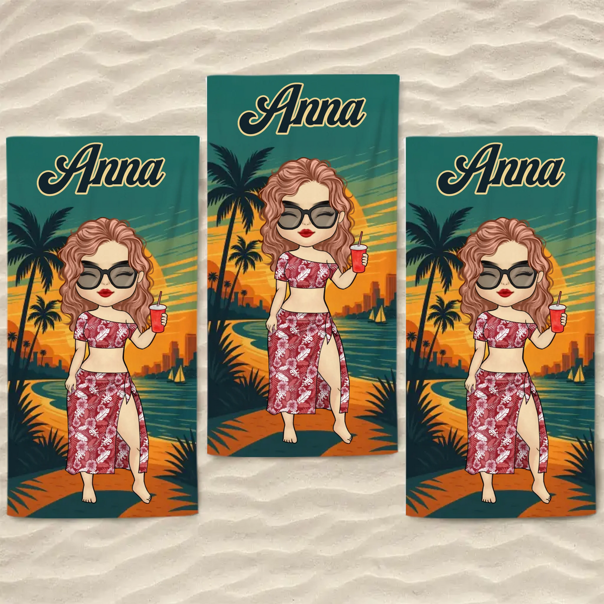 Good Times And Tan Lines - Bestie Personalized Custom Beach Towel - Summer Vacation Gift, Birthday Pool Party Gift For Best Friends, BFF, Sisters