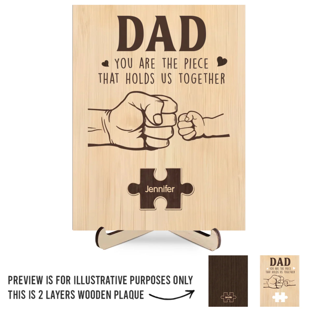 Dad, You Are The Piece That Holds Us Together - Family Personalized Custom 2-Layered Wooden Plaque With Stand - Father's Day, Gift For Dad, Grandpa