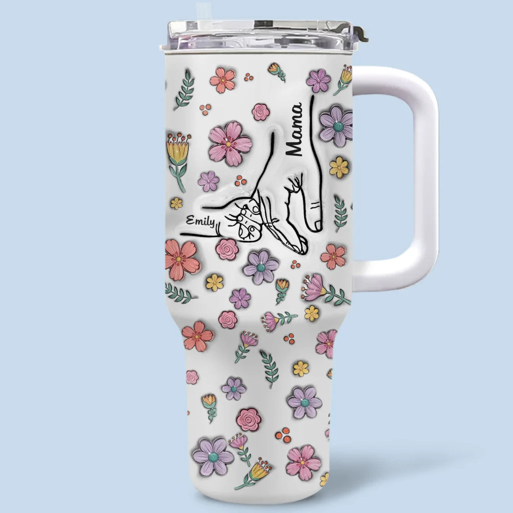 Holding Hearts Forever - Family Personalized Custom 3D Inflated Effect Printed 40 Oz Stainless Steel Tumbler With Handle - Mother's Day, Gift For Mom, Grandma
