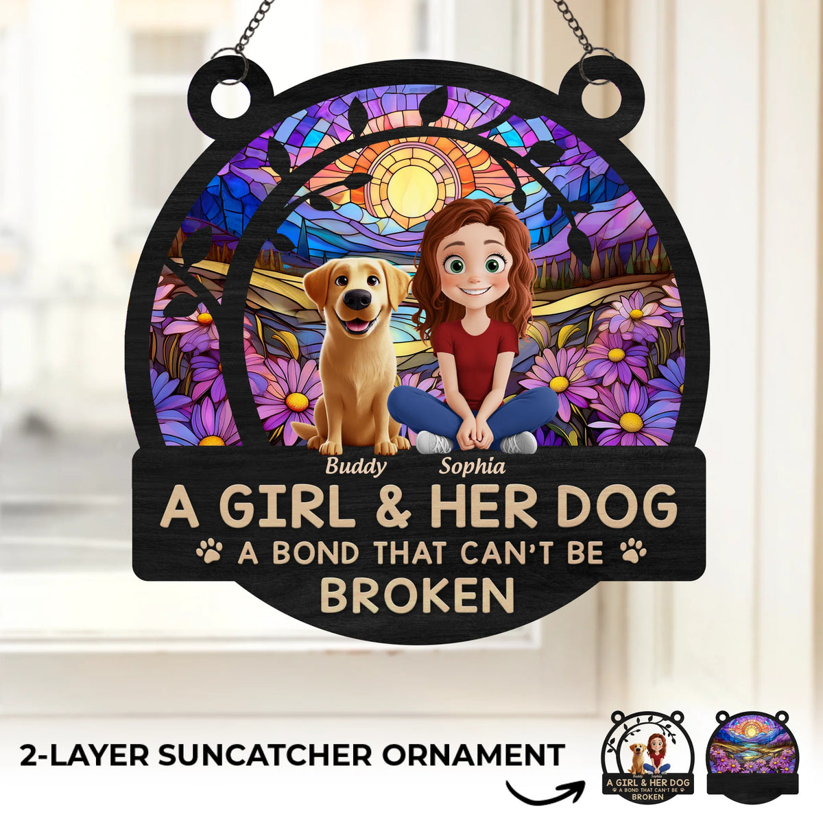 A Girl And Her Dog, A Love Story Written In Paw Prints - Dog Personalized Window Hanging Suncatcher - Gift For Pet Owners, Pet Lovers