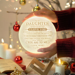 Doptika Engraved Moon Lamp Night Light - Never Forget That I Love You - Safe And Soft Night Light Moon Light with Touch Control Brightness - from Mom/Dad to Daughter (ML-040-Momdau)