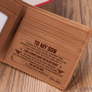 Mom to Son -  I Love You Now And Forever - Engraved Leather Wallet