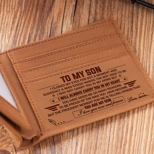 Mom to Son -  I Love You Now And Forever - Engraved Leather Wallet