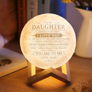 Doptika Engraved Moon Lamp Night Light - Never Forget That I Love You - Safe And Soft Night Light Moon Light with Touch Control Brightness - from Mom/Dad to Daughter (ML-040-Momdau)